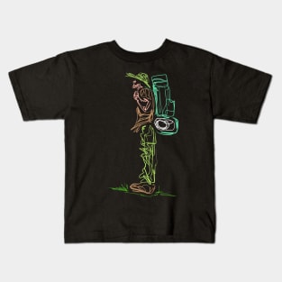 Line Design Lineart Backpacker On Camping Kids T-Shirt